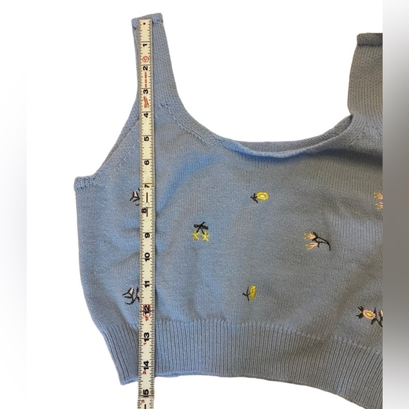 Baby Blue Cropped Floral Embroidered Sweater Tank Top - Picture 8 of 13